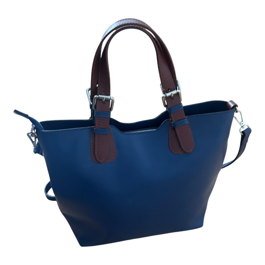 Italienische Echtleder Tasche Blau Braun Made in Italy Schultertasche Elegant Neu