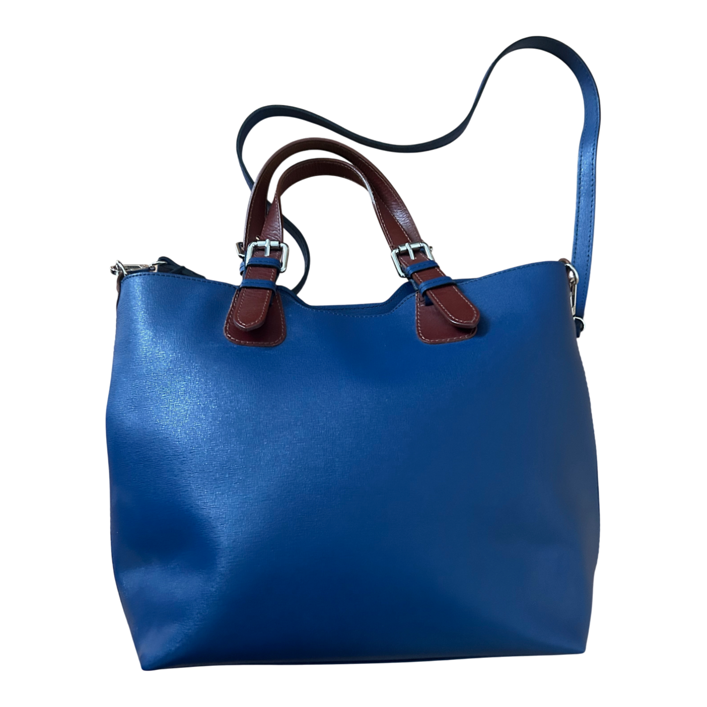 Italienische Echtleder Tasche Blau Braun Made in Italy Schultertasche Elegant Neu