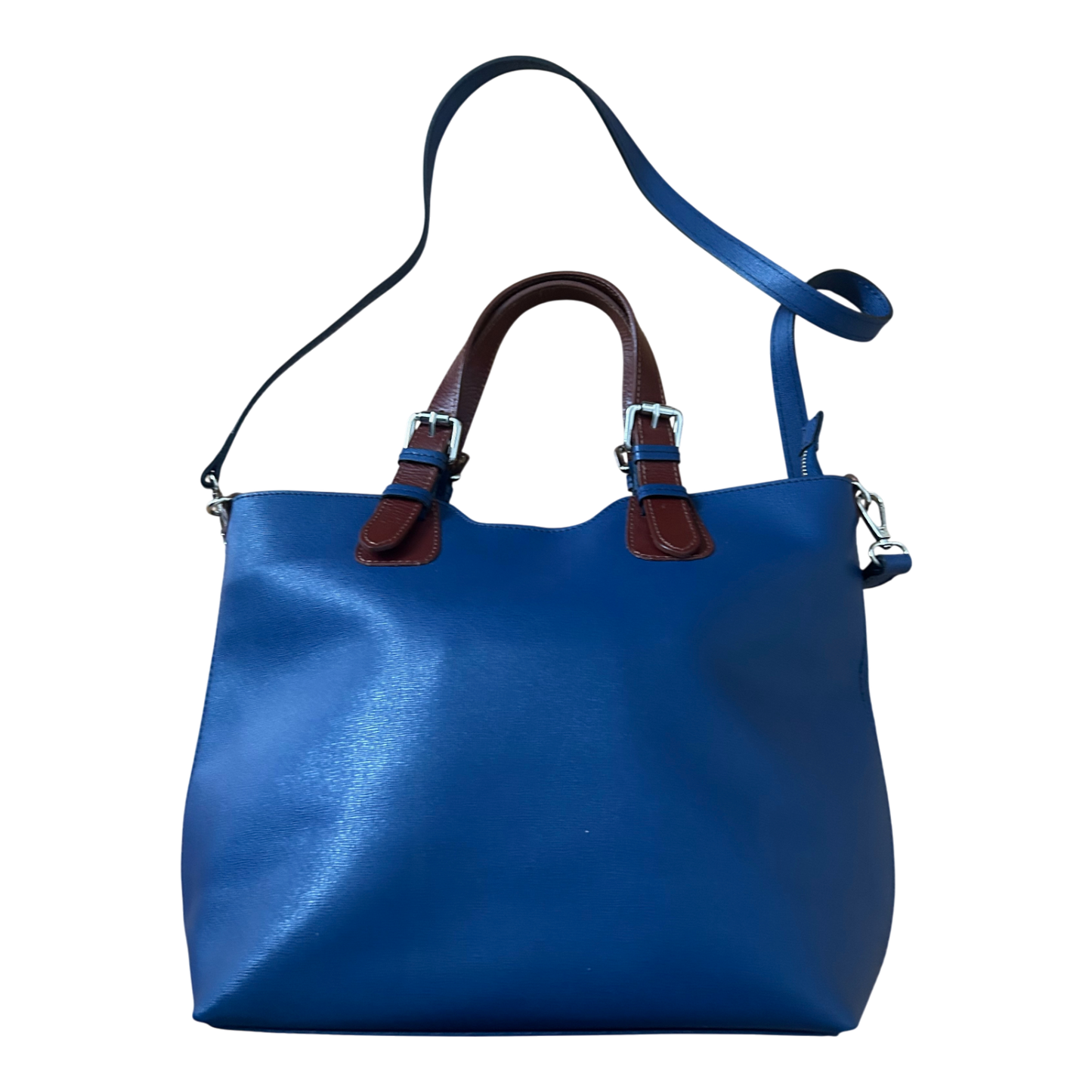 Italienische Echtleder Tasche Blau Braun Made in Italy Schultertasche Elegant Neu