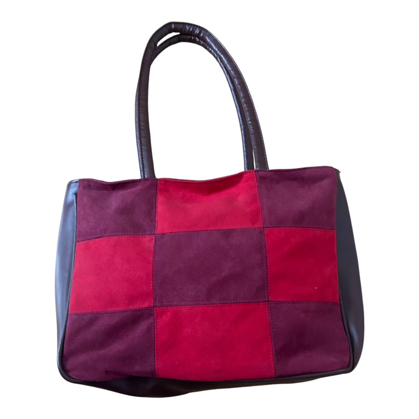 Tasche Wildlederoptik Rot Braun Patchwork Schultertasche Elegant Retro Stil