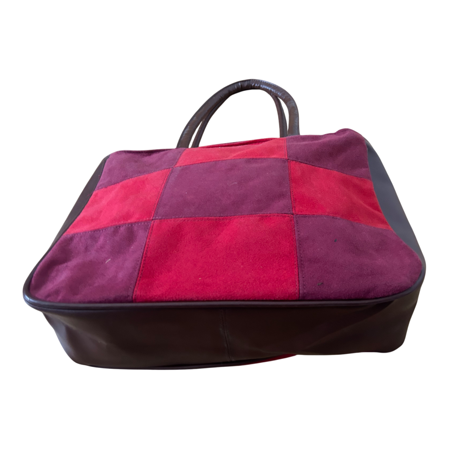 Tasche Wildlederoptik Rot Braun Patchwork Schultertasche Elegant Retro Stil