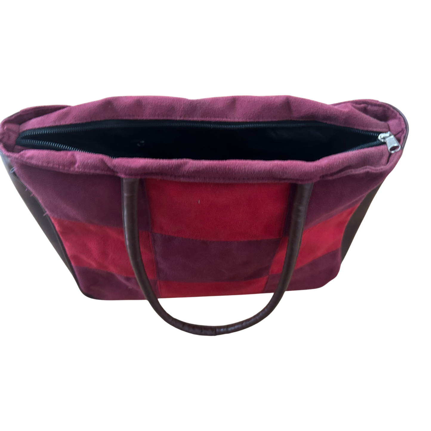 Tasche Wildlederoptik Rot Braun Patchwork Schultertasche Elegant Retro Stil