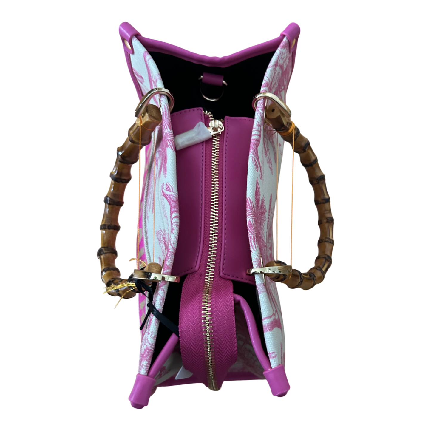 Rive Gauche Tasche Baumwolle Bambusgriffe Fuchsia Weiß Shopper Luxus Neu