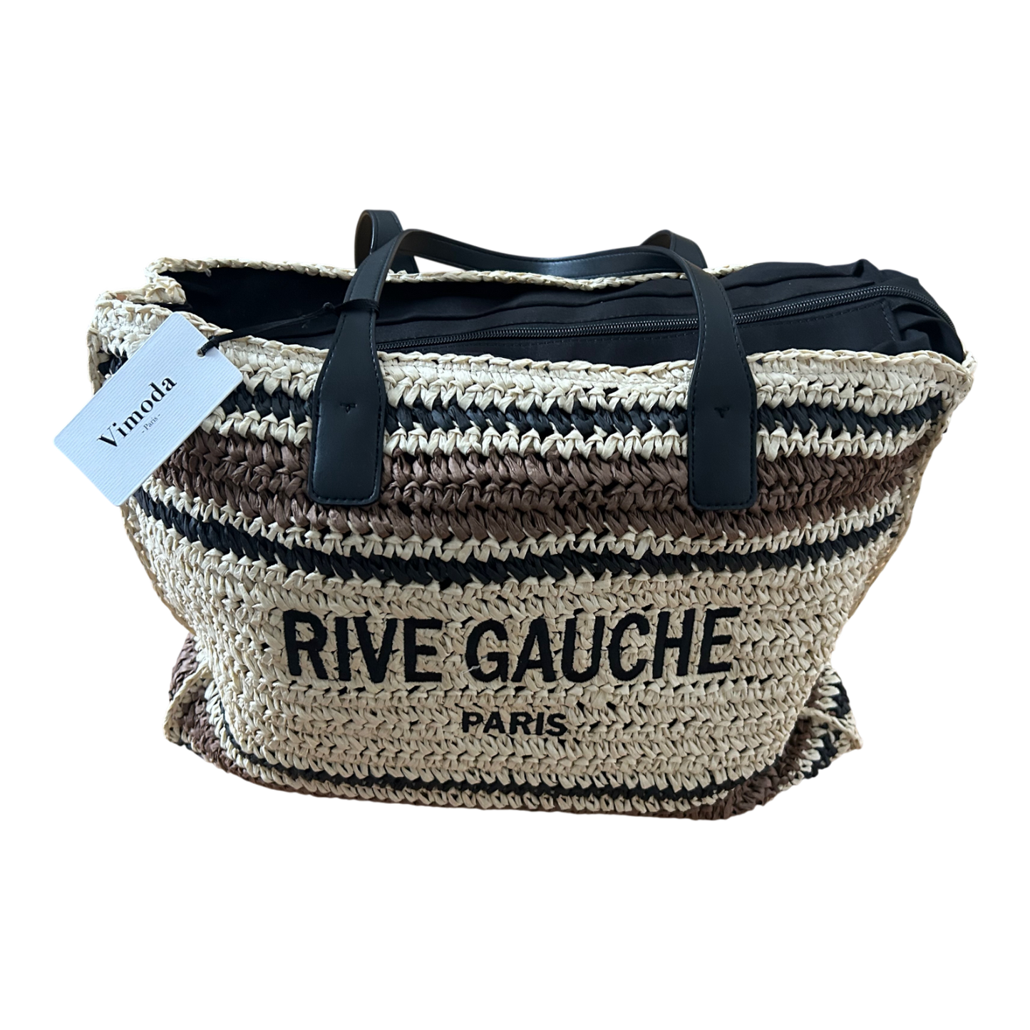Vimoda Rive Gauche Shopper Tasche Bastoptik Beige Braun Schwarz Sommer Strand Boho
