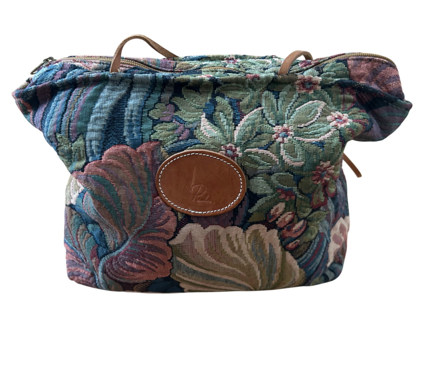 Rula Tasche Gobelin Blumen Vintage Stofftasche Echtleder Henkel Reißverschluss Elegant