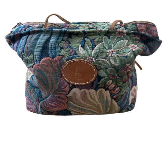 Rula Tasche Gobelin Blumen Vintage Stofftasche Echtleder Henkel Reißverschluss Elegant