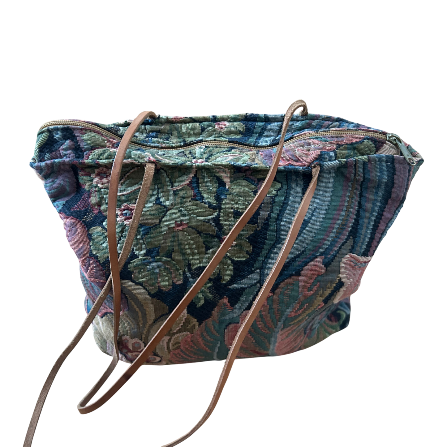 Rula Tasche Gobelin Blumen Vintage Stofftasche Echtleder Henkel Reißverschluss Elegant