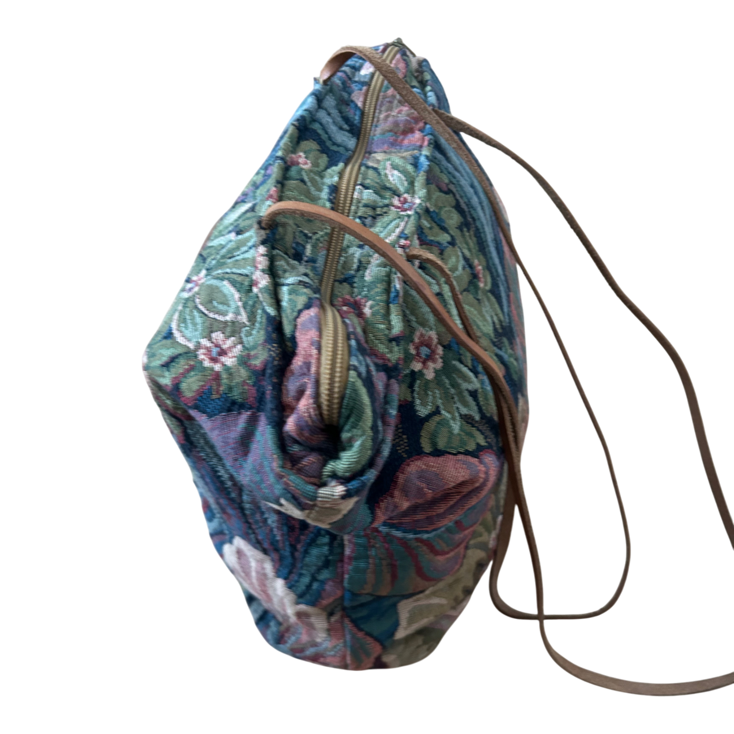 Rula Tasche Gobelin Blumen Vintage Stofftasche Echtleder Henkel Reißverschluss Elegant