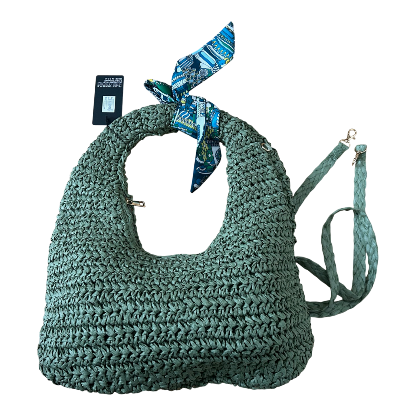 Strohtasche Grün Bast Hobo Bag Schultertasche Sommer Boho Stil Neu mit Etikett