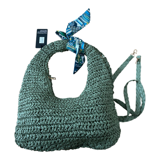 Strohtasche Grün Bast Hobo Bag Schultertasche Sommer Boho Stil Neu mit Etikett