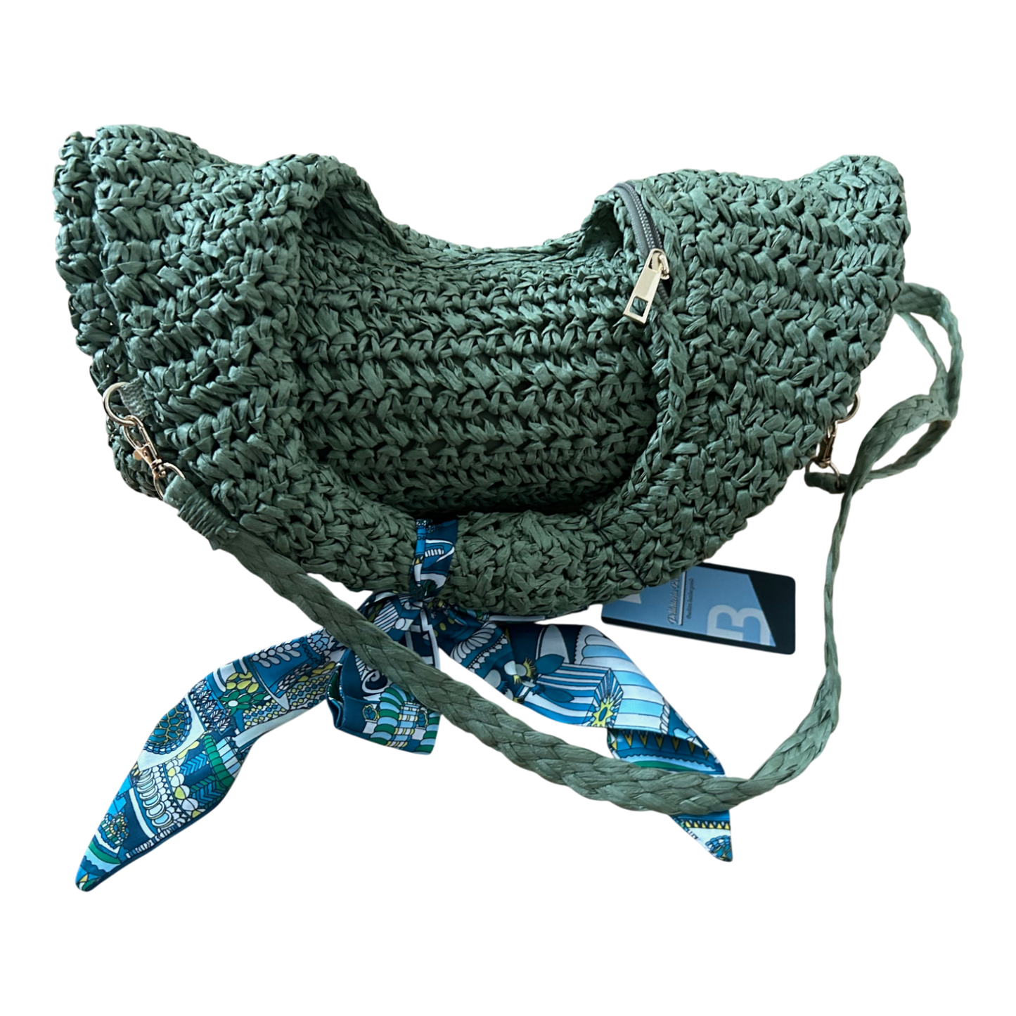 Strohtasche Grün Bast Hobo Bag Schultertasche Sommer Boho Stil Neu mit Etikett