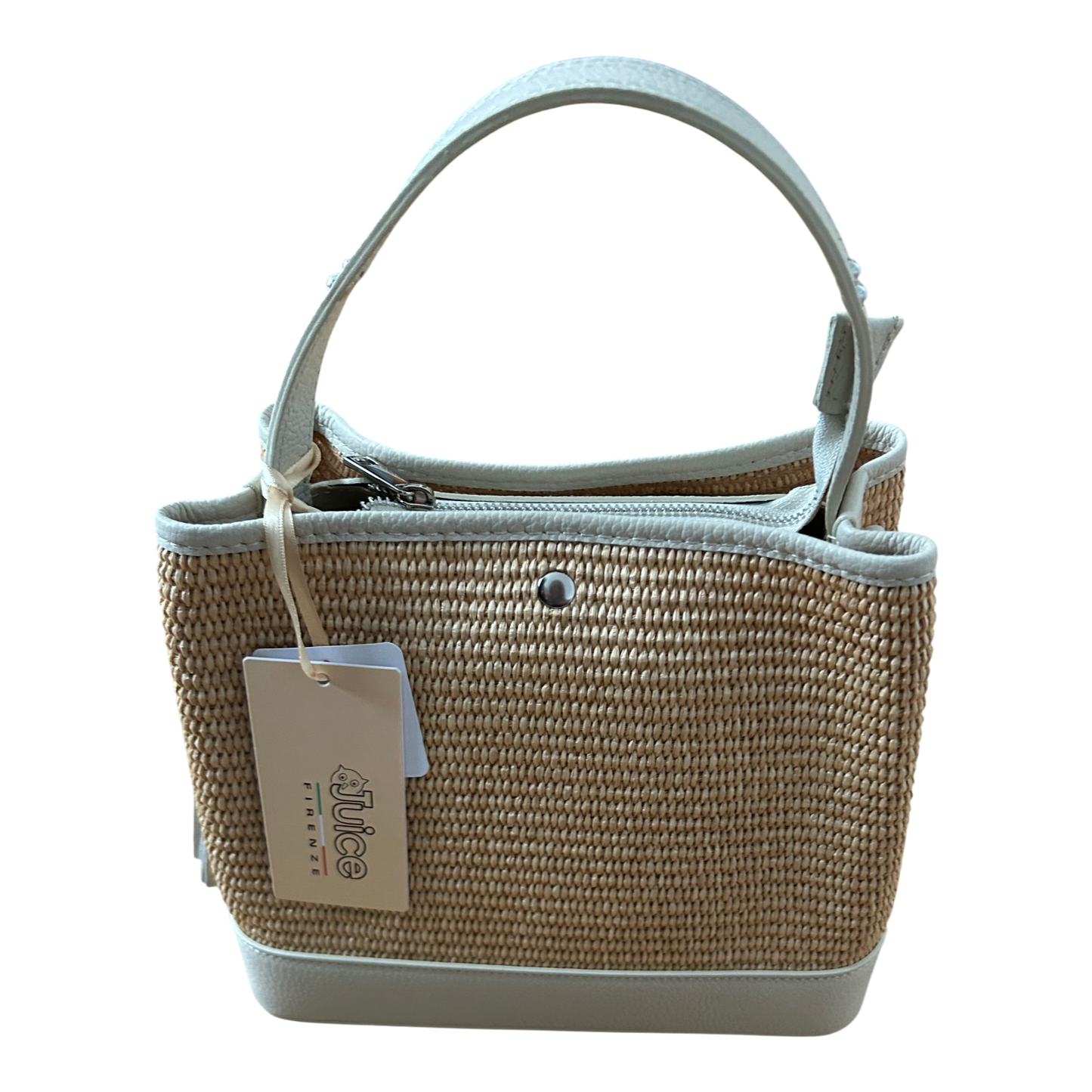 Bucket Bag Beige Echtleder Raffia Tasche Italien Sommer Handtasche Elegant Neu