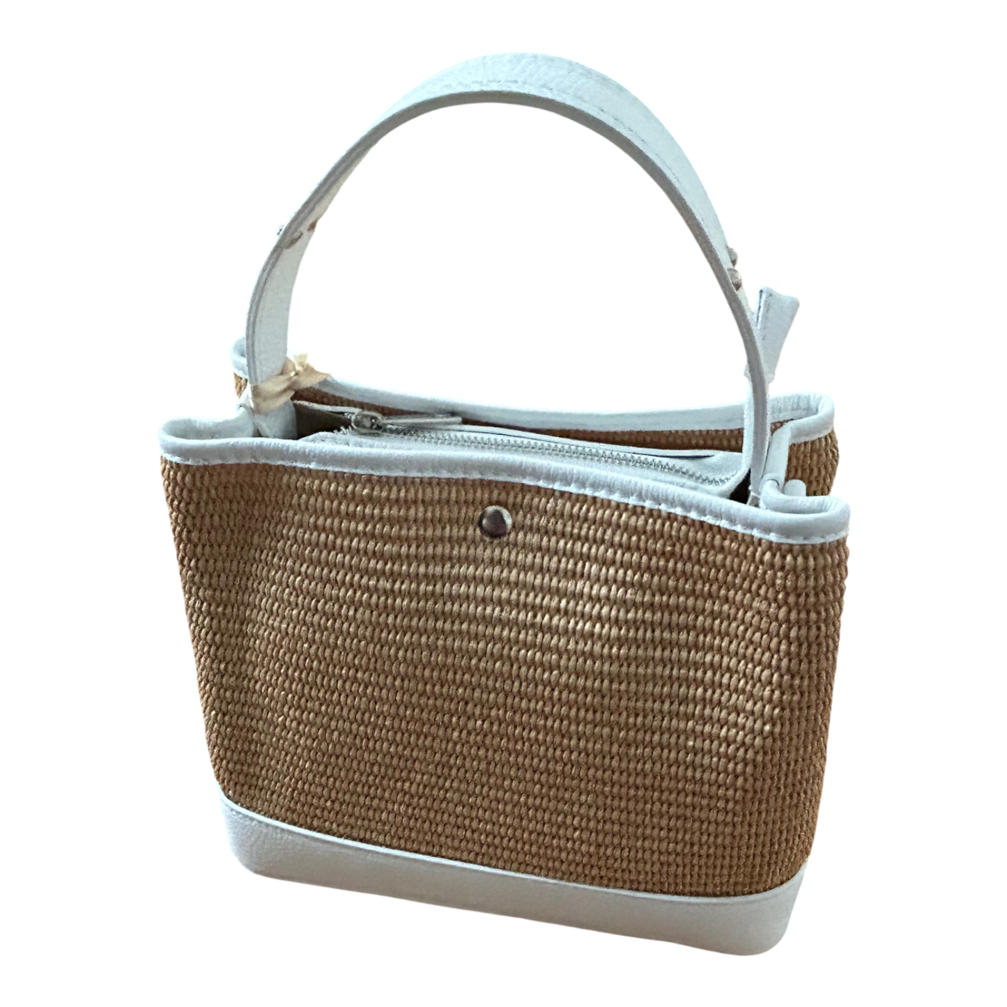 Bucket Bag Weiß Echtleder Raffia Tasche Italien Sommer Handtasche Elegant Neu