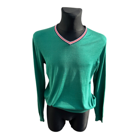 H&M Pullover Herren Gr L Grün V-Ausschnitt Baumwolle Seide Elegant Leicht
