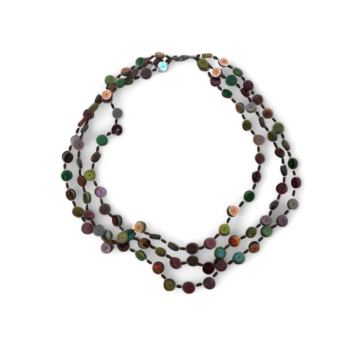 Bunte Kunststoffkette Damen Schmuck Zweireihig Doppelkette Karabiner Verschluss 60cm