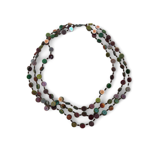 Bunte Kunststoffkette Damen Schmuck Zweireihig Doppelkette Karabiner Verschluss 60cm