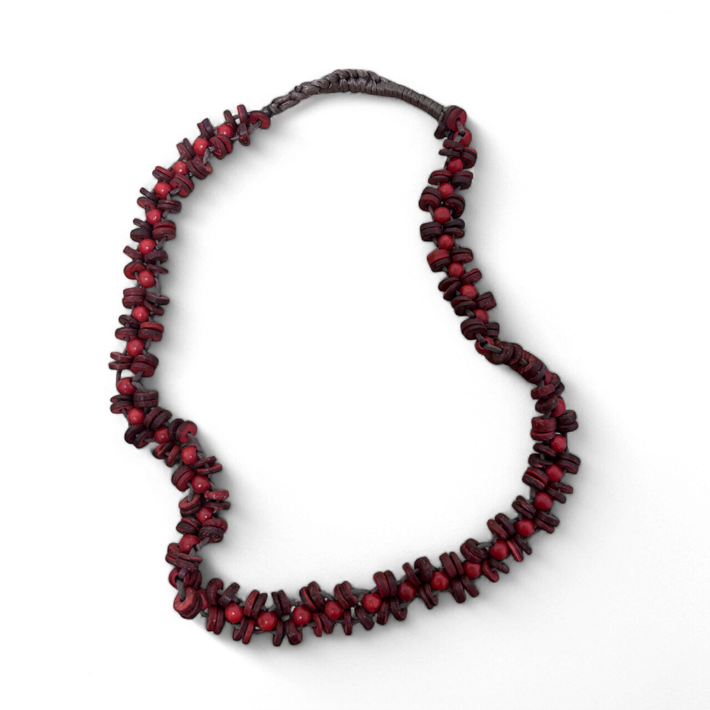 Rote Holzkette Damen Schmuck Naturmaterial Holzperlen Modisch Boho Design 90cm