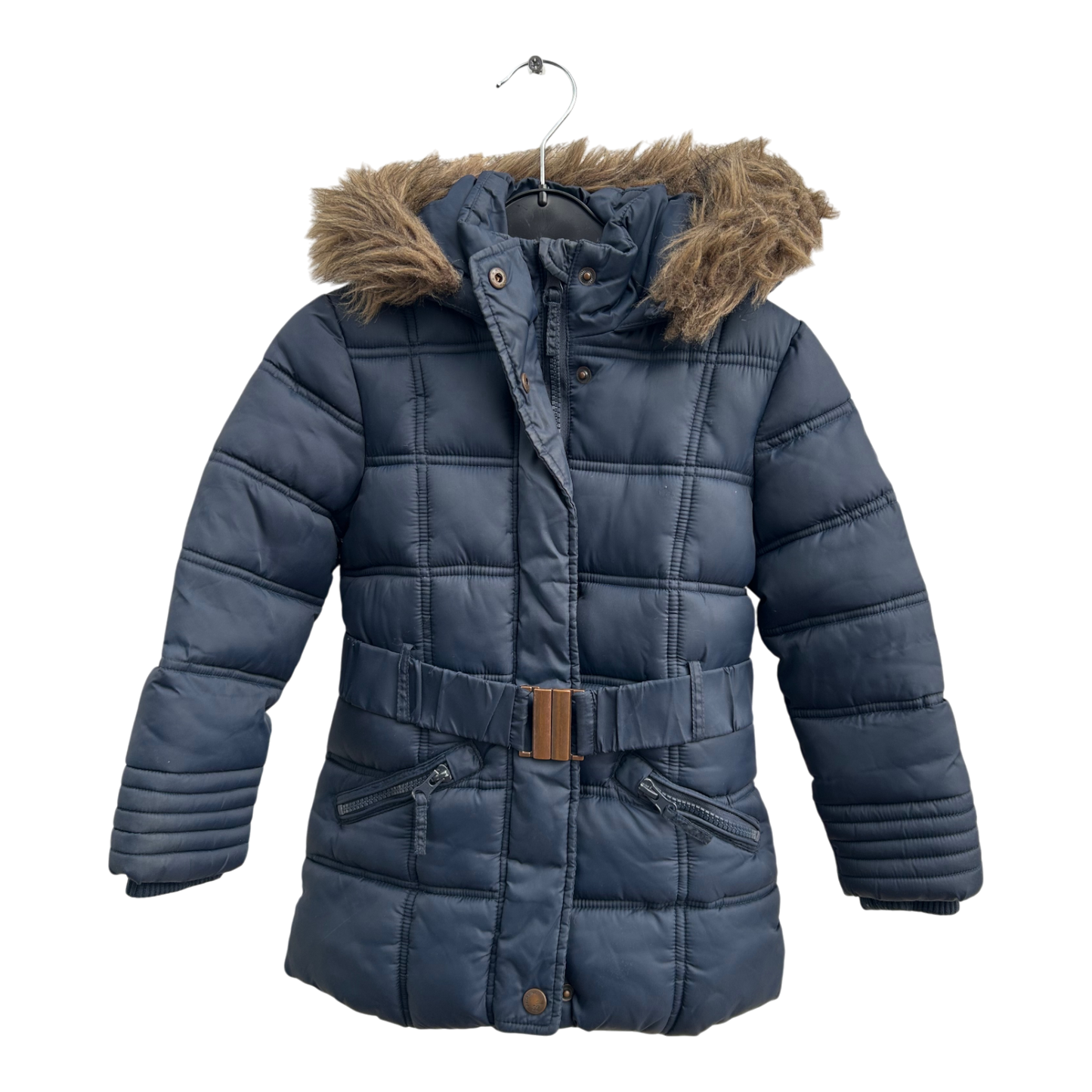 Palomino Winterjacke Kinder Gr 104 Blau Kapuze Gürtel Warm Gefüttert Steppjacke