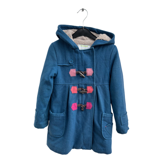 Vertbaudet Wollmantel Kinder Gr 116 Blau Kapuze Dufflecoat Warm Gefüttert Elegant