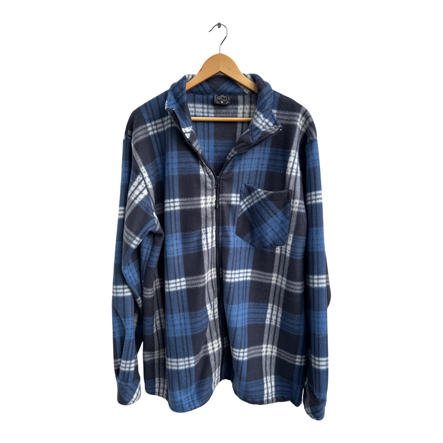 Hemdjacke Fleecehemd Herren Gr XL Blau Kariert Reißverschluss Superweich Warm Freizeit