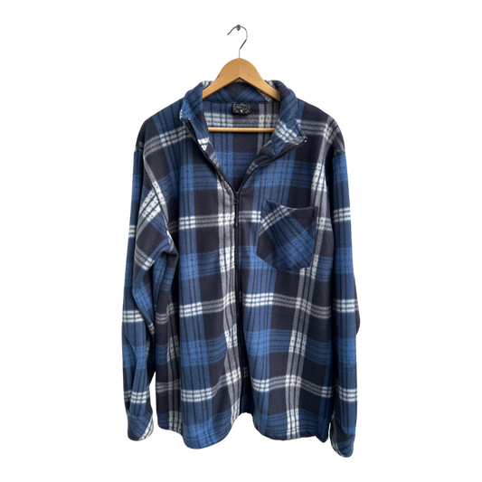 Hemdjacke Fleecehemd Herren Gr XL Blau Kariert Reißverschluss Superweich Warm Freizeit