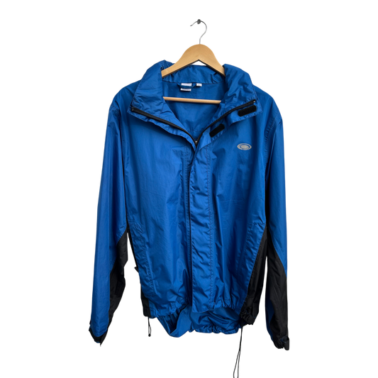 Shamp Herren Regenjacke Gr L Blau Schwarz Kapuze Reißverschluss Klett Taschen Outdoor