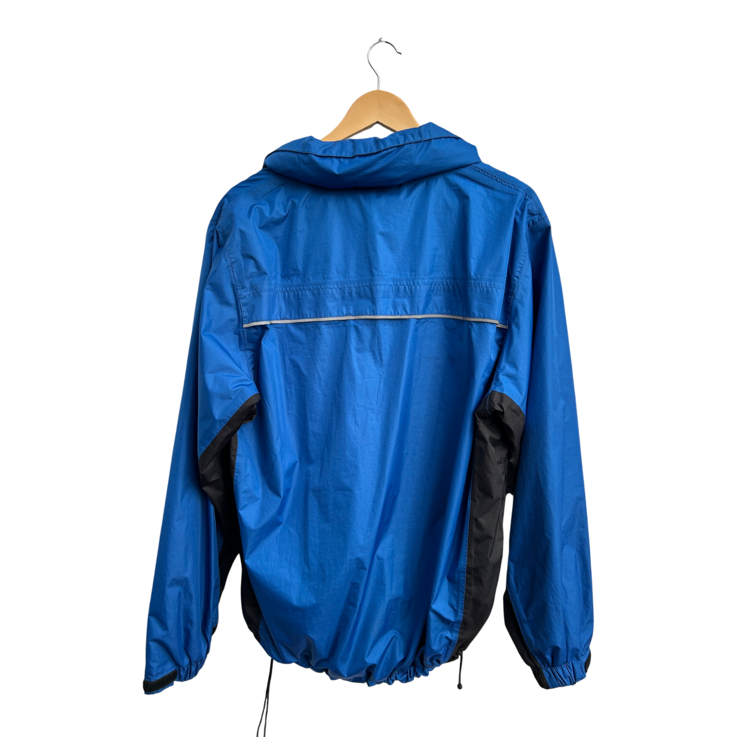 Shamp Herren Regenjacke Gr L Blau Schwarz Kapuze Reißverschluss Klett Taschen Outdoor