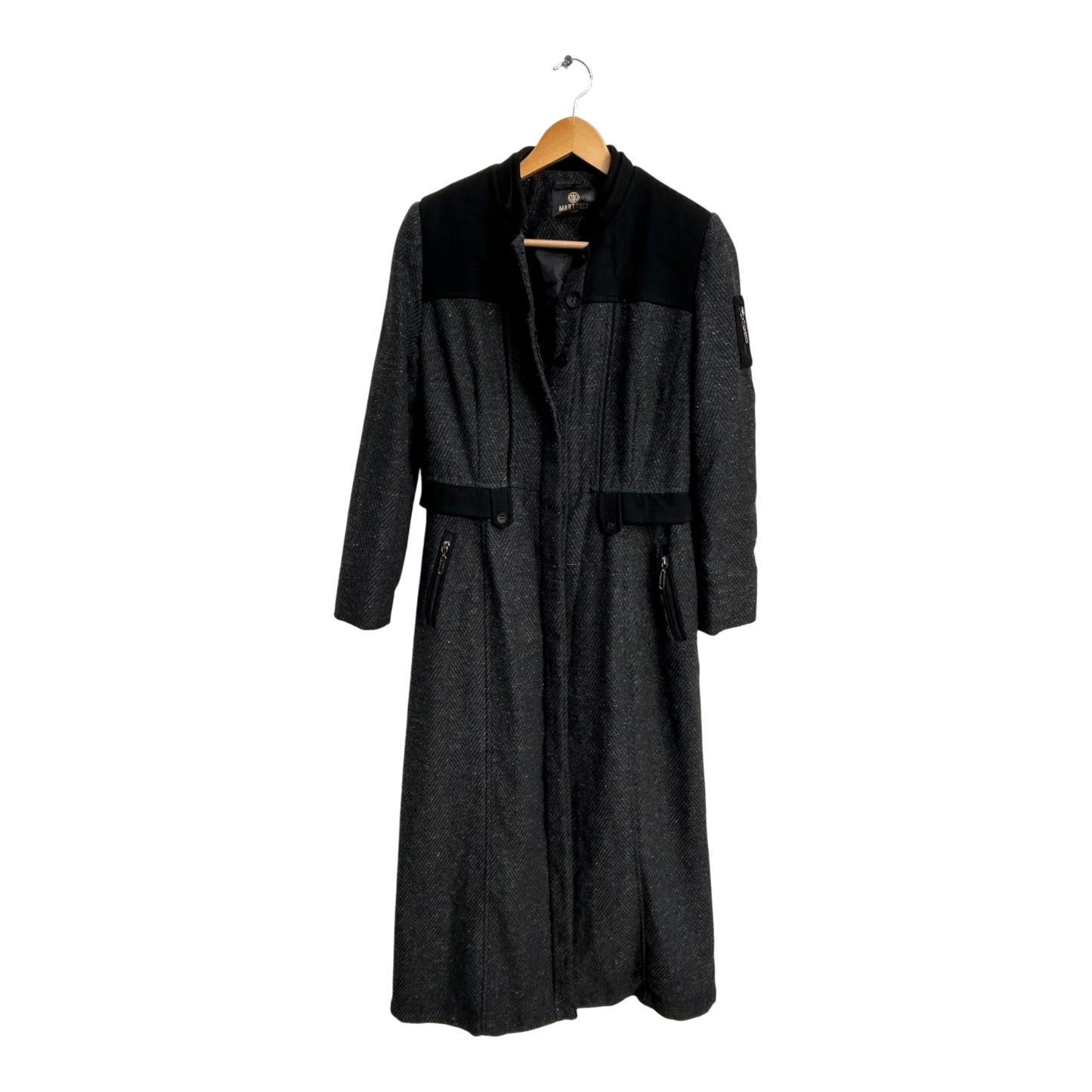 Manttocu Luxury Mantel Damen Gr 38 Grau Wollmischung Lang Schulterpolster Elegant