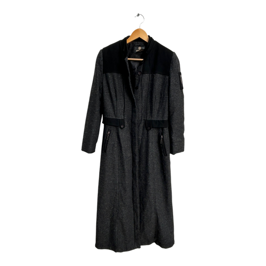 Manttocu Luxury Mantel Damen Gr 38 Grau Wollmischung Lang Schulterpolster Elegant