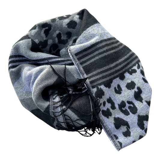 H&M Schal Tuch Grau Schwarz Muster weich Fransen Winter Accessoire warm modern