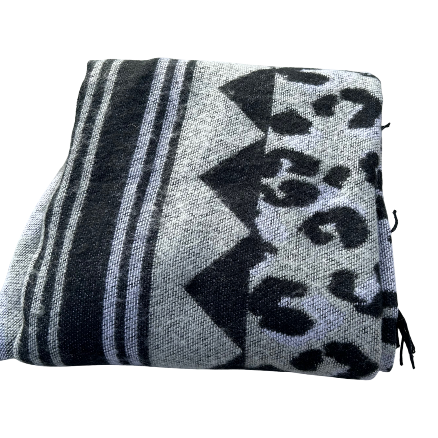 H&M Schal Tuch Grau Schwarz Muster weich Fransen Winter Accessoire warm modern