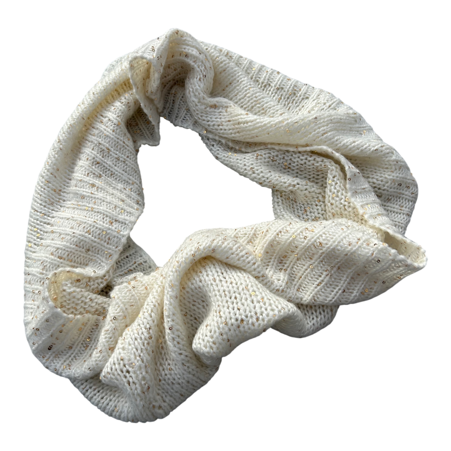 Loop Schal Damen wollweiss gold Pailletten weich warm Winter Strick elegant Accessoire