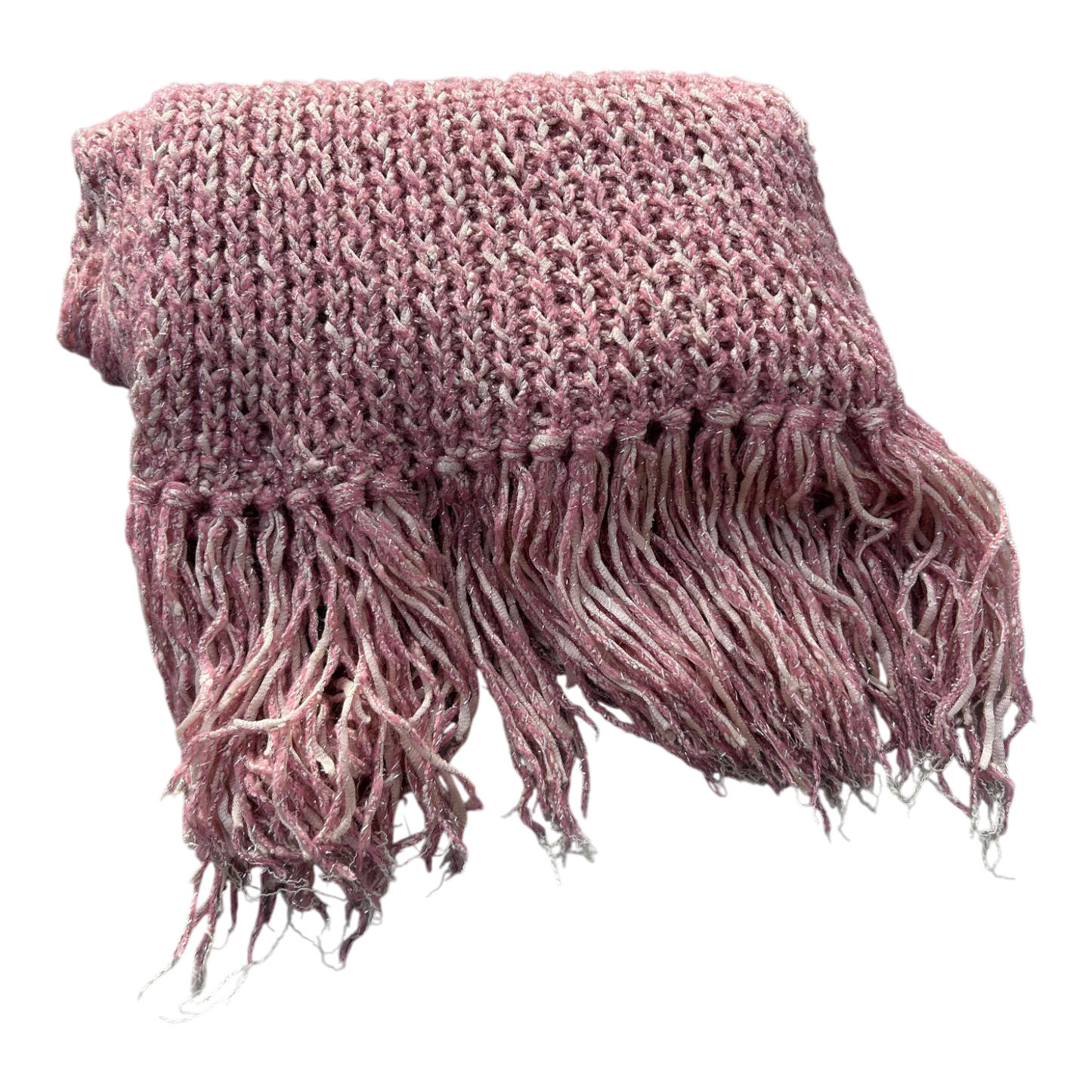 Damen Schal Strick Rosa Fransen weich Winter Accessoire kuschelig warm meliert