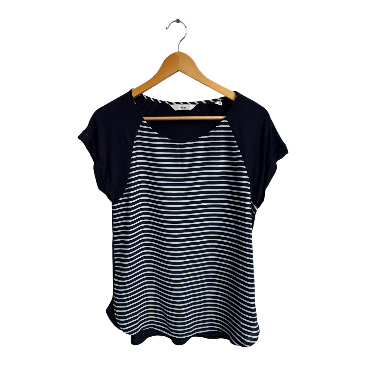 Tchibo Shirt Damen Gr 36 38 Blau Weiß Gestreift Kurzarm Viskose Elasthan