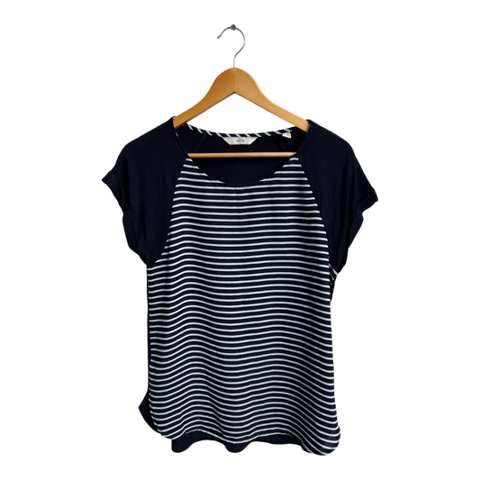 Tchibo Shirt Damen Gr 36 38 Blau Weiß Gestreift Kurzarm Viskose Elasthan