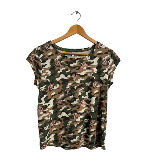 Clockhouse T Shirt Damen Gr S Camouflage Blumen Muster Baumwolle Kurzarm Sommer