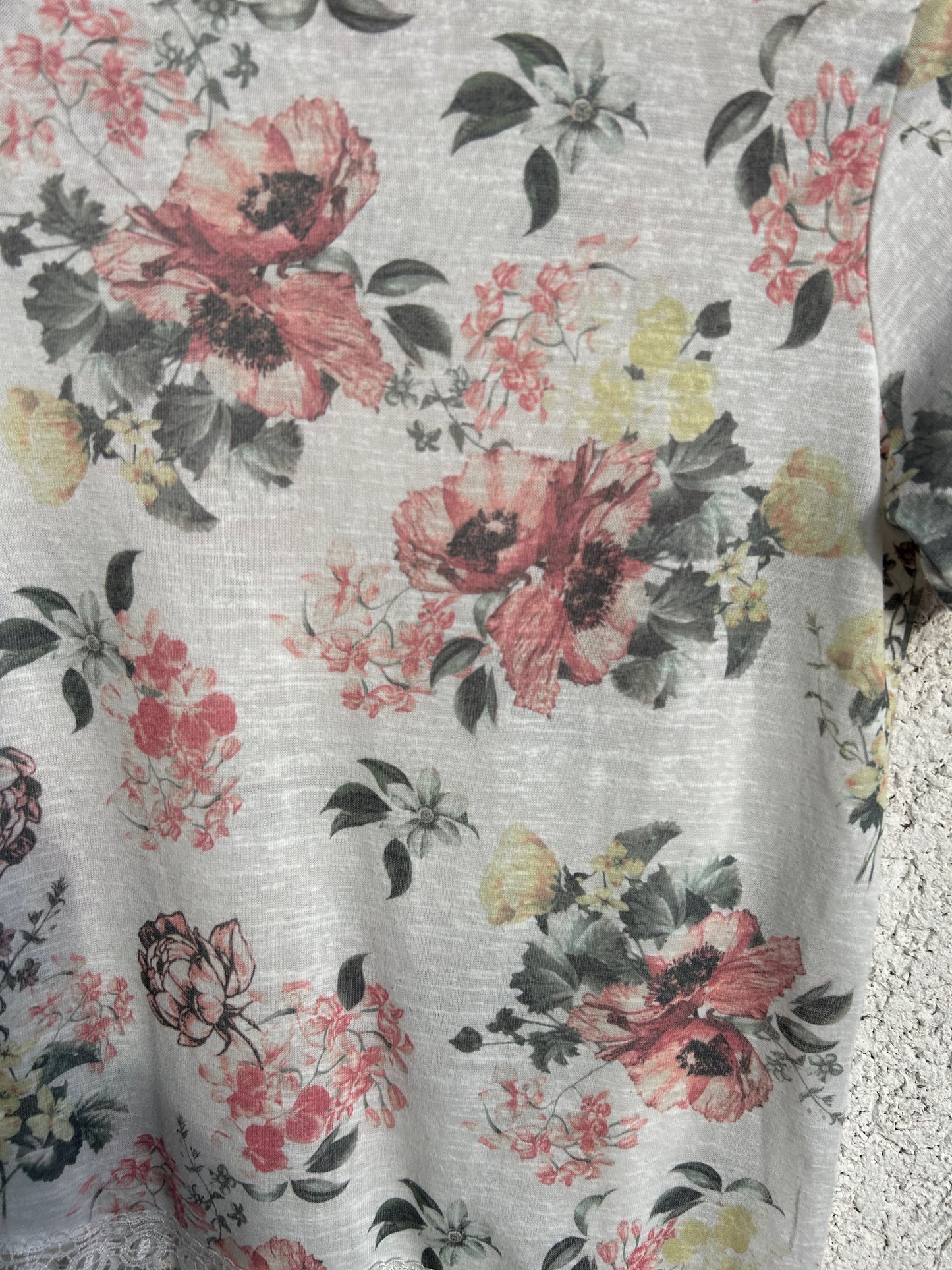 MMS Basic T Shirt Damen Gr M Blumenmuster Weiß Baumwolle Fransen Spitze Sommer