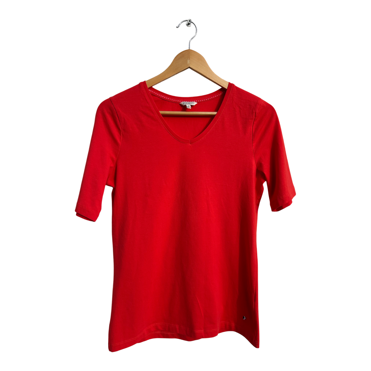 Peckott T Shirt Damen Gr 36 Rot Baumwolle Stretch Kurzarm V Ausschnitt Basic