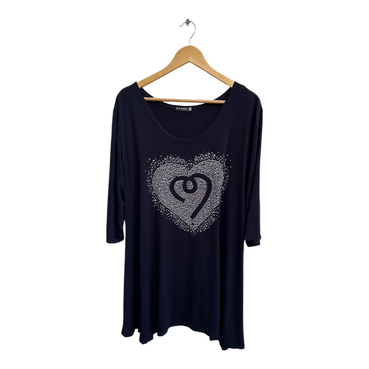 New Jersey Fashion Shirt Damen XXL Dunkelblau Glitzer Herz Nieten Viskose Elegant