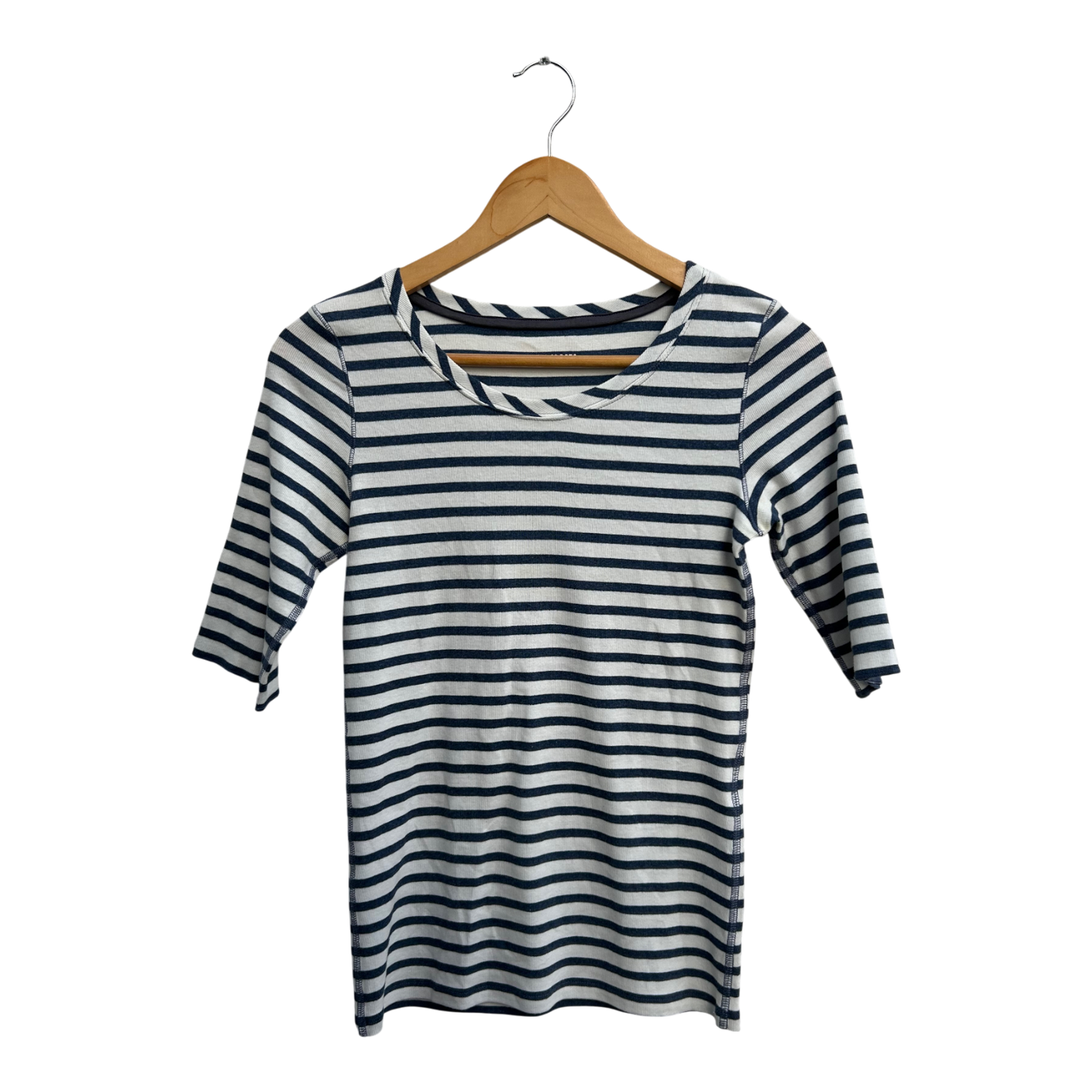 Marc Cain Sports Shirt Damen Gr 38 Weiß Blau Gestreift Baumwollmix Halbarm Stretch