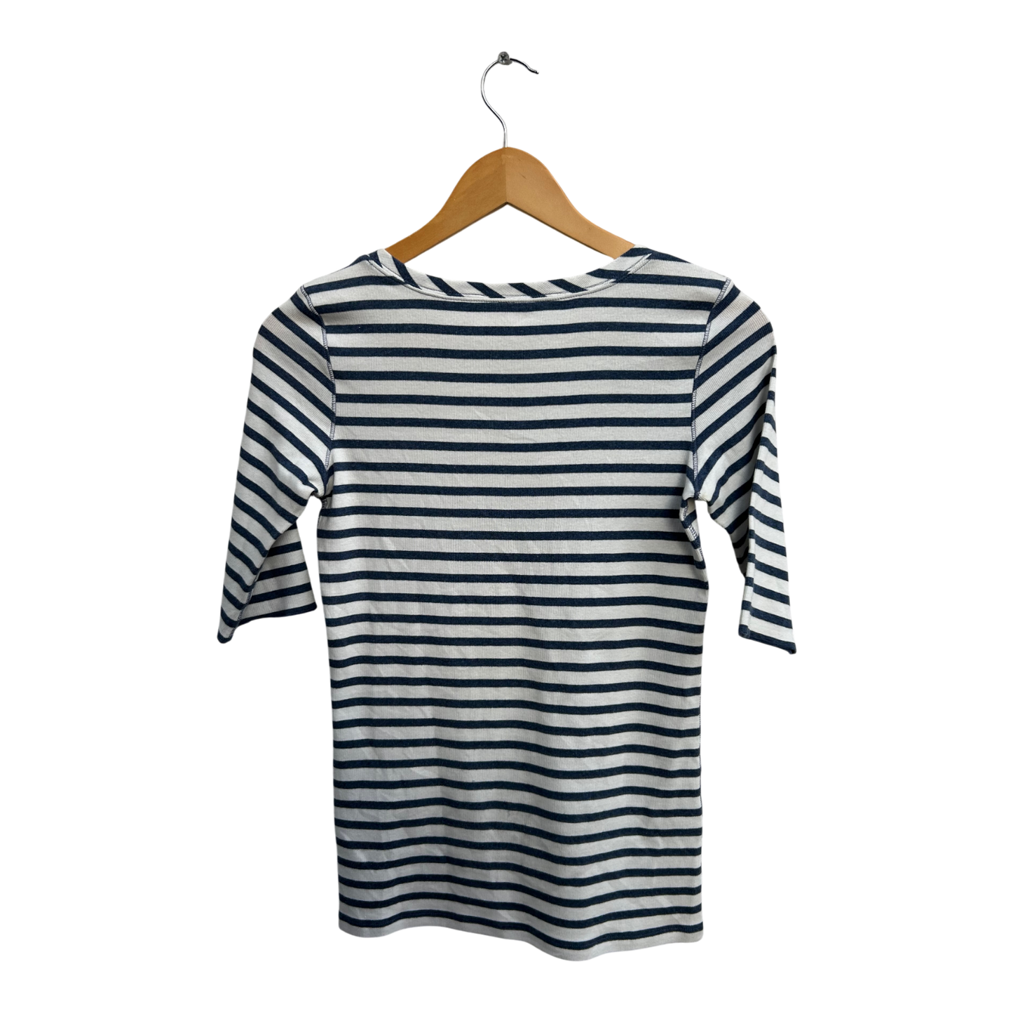 Marc Cain Sports Shirt Damen Gr 38 Weiß Blau Gestreift Baumwollmix Halbarm Stretch