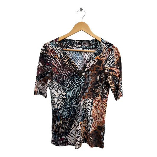 Public Easy Wear Shirt Damen Gr 38 Bunt Baumwolle Kurzarm Ethno Muster Sommer