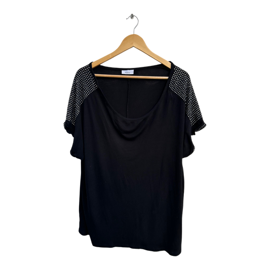 Yessica Shirt Damen Gr 48 Schwarz Nieten Kurzarm Viskose Elastan Elegant Chic