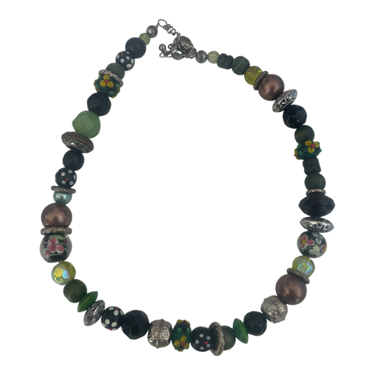 Bunte Perlenkette Damen Schmuck Kunststoff Glasoptik Karabiner Verschluss 50cm