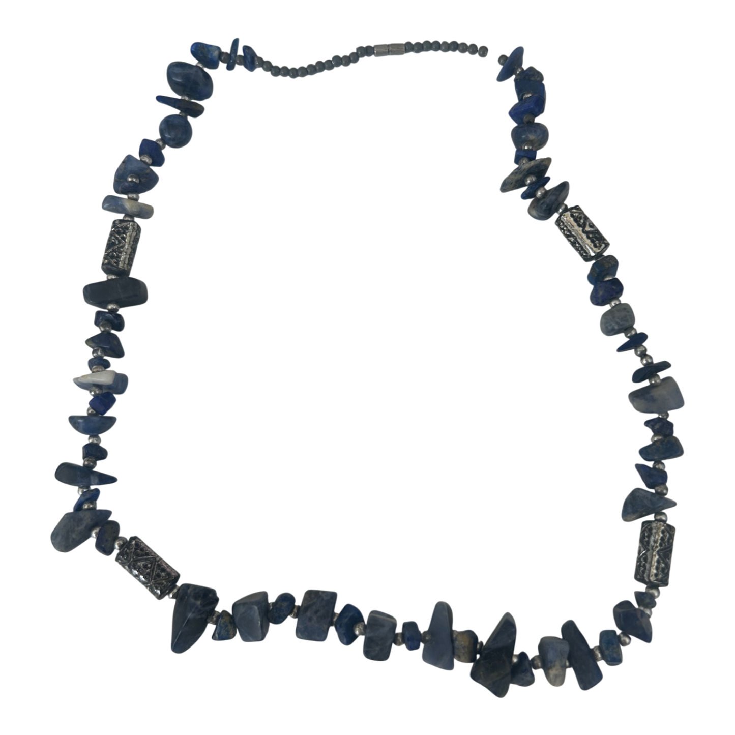 Blaue Halskette Damen Schmuck Kunststoff Metall Perlen Design Drehverschluss 46cm