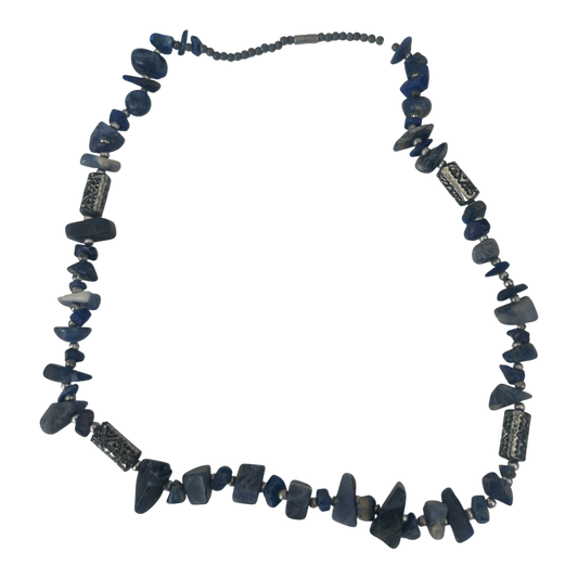 Blaue Halskette Damen Schmuck Kunststoff Metall Perlen Design Drehverschluss 46cm