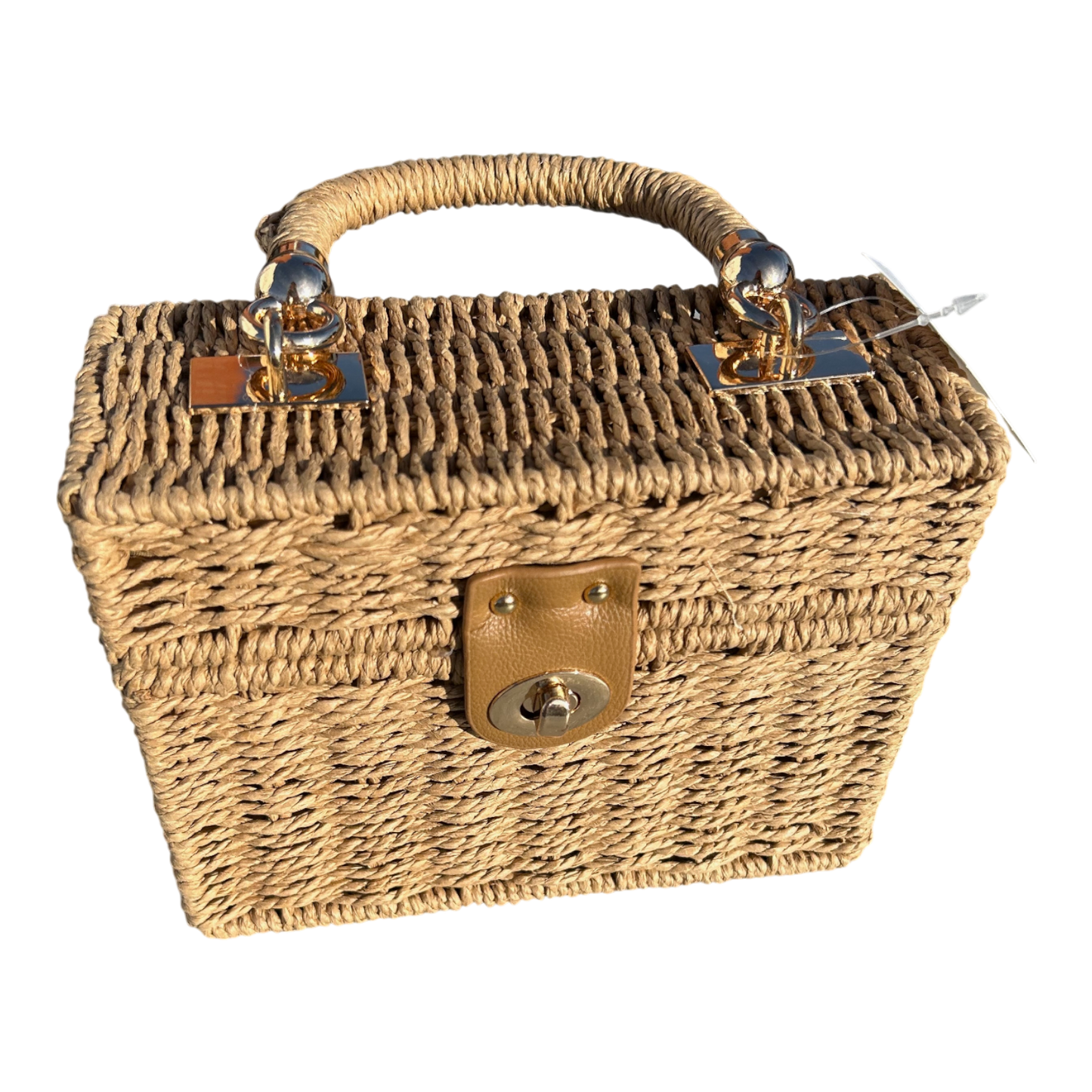 Strohtasche Beige Rechteckig Damen Tasche Sommer Korbtasche Drehverschluss Neu (Kopie)