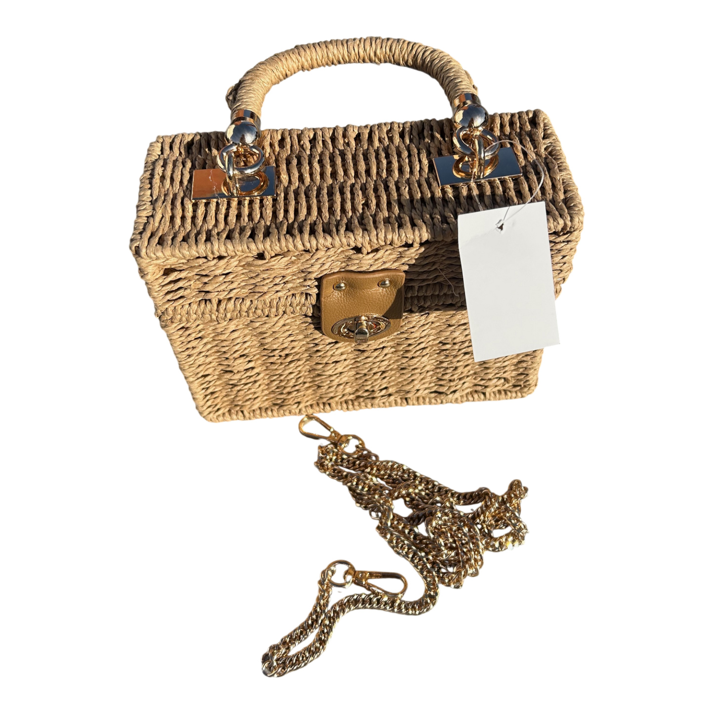 Strohtasche Beige Rechteckig Damen Tasche Sommer Korbtasche Drehverschluss Neu (Kopie)