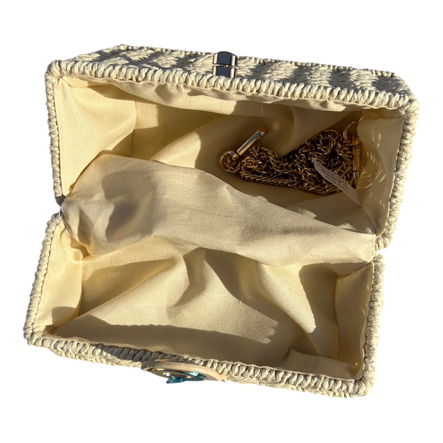 Strohtasche Sand Rechteckig Damen Tasche Sommer Korbtasche Drehverschluss Neu