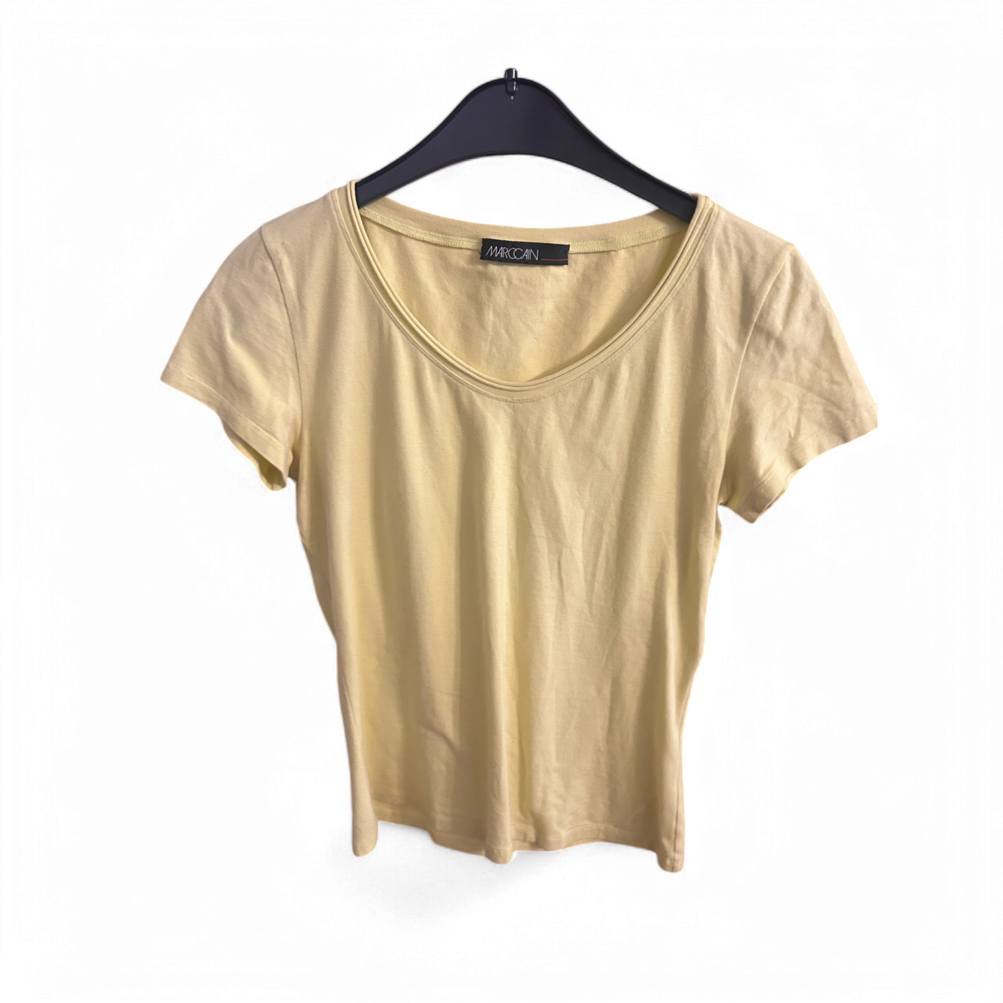 Marc Cain T Shirt Damen Oberteil Gr. M Gelbgrün Baumwolle Stretch Guter Zustand